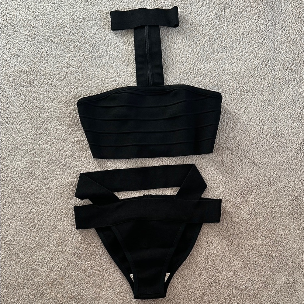 Black Choker Neck Bandage Bikini Set Black
